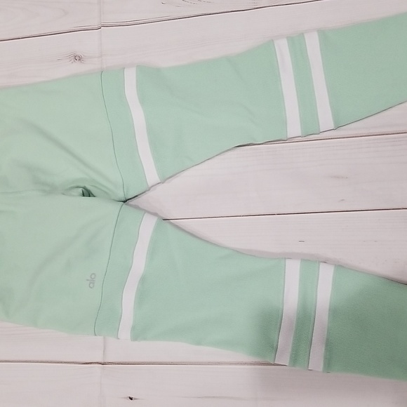 Alo Yoga High Waist Legit Leggings Size Small Mint Green and White Strip… - Picture 5 of 9